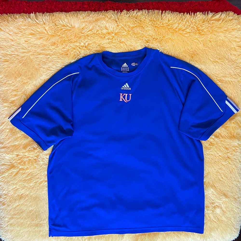 Men's Kansas University shirt, size 2X. Royal blue and short sleeves.  KU